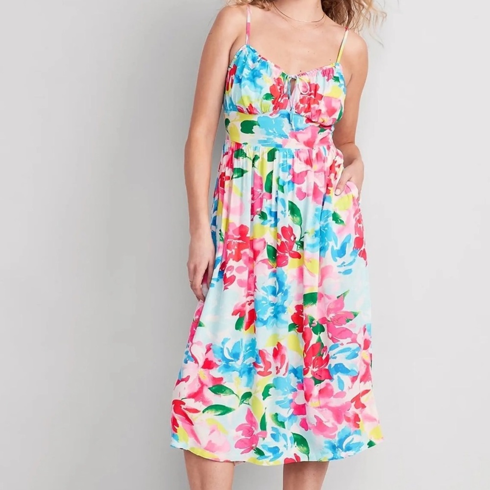 Old Navy floral sleeveless fit and flare colorful smocked midi dress